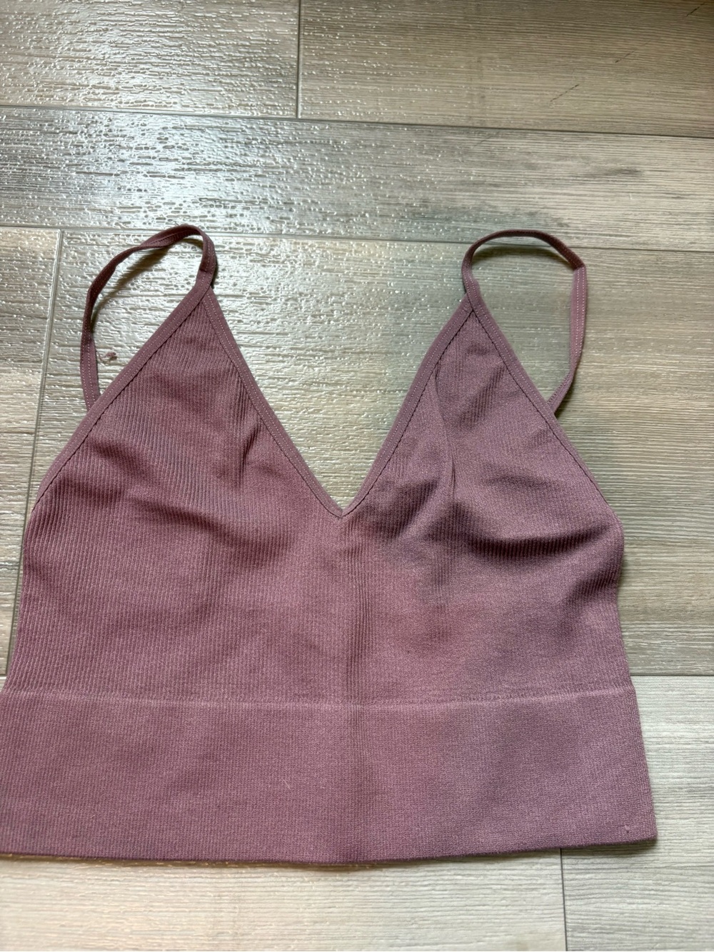 Bozzolo Ribbed V-Neck Crop Tank - Mauve Plum